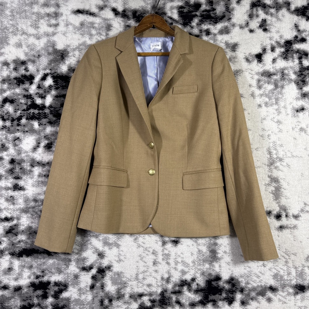 J Crew Original Schoolboy Blazer Womens Size 4 Beige Gold Buttons Preppy Academy
